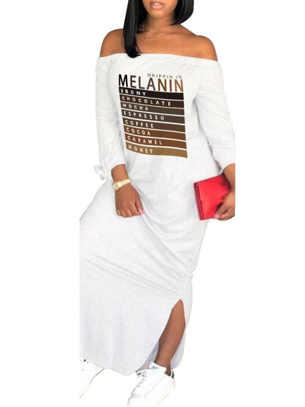 Women's Casual Off Shoulder Maxi Dress - African Print Summer Loose Long Sleeve